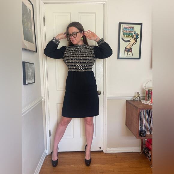 60s Vintage Long Sleeved Beaded Dress